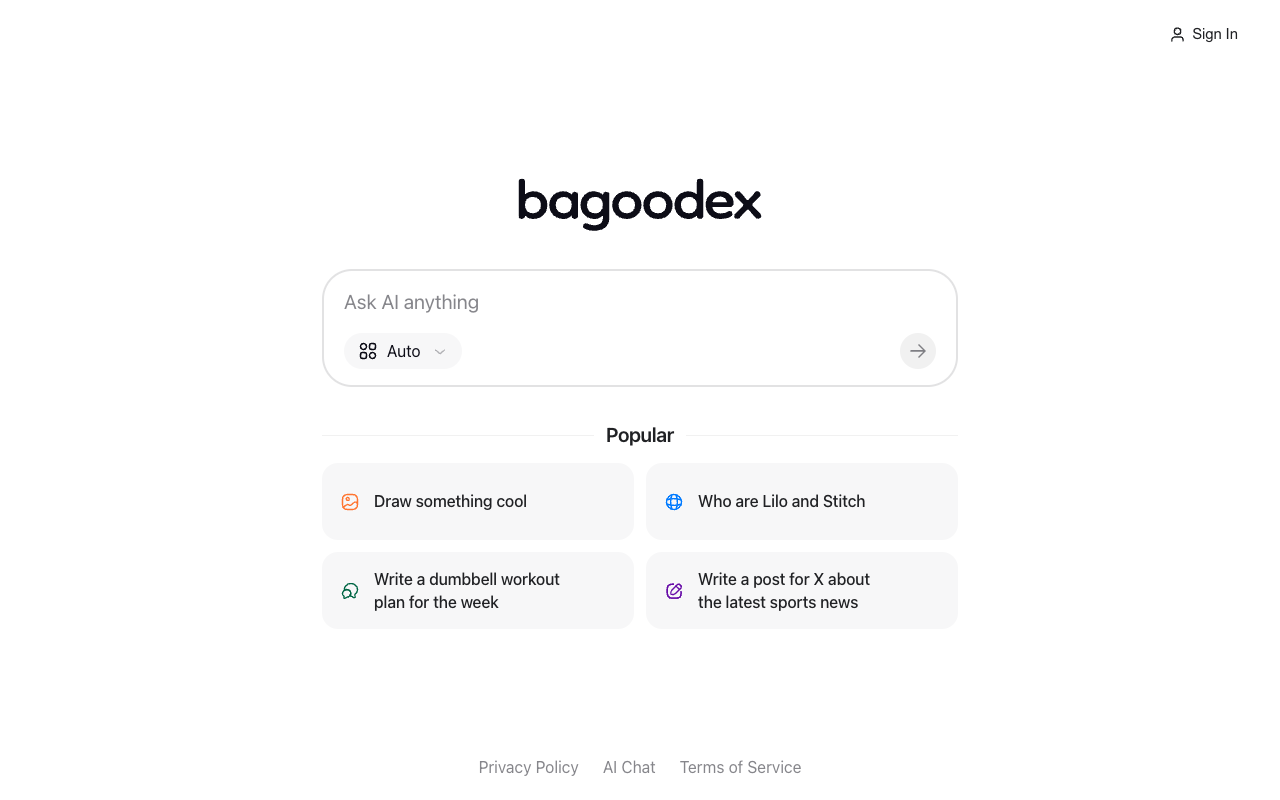 Bagoodex - A smart AI tool that helps you find the best answers quickly AI search-engine chatbot
