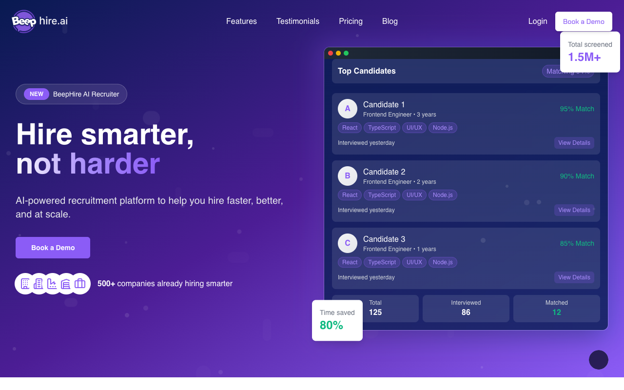 BeepHire - An AI tool to help you hire quickly and easily AI Recruitment Hiring