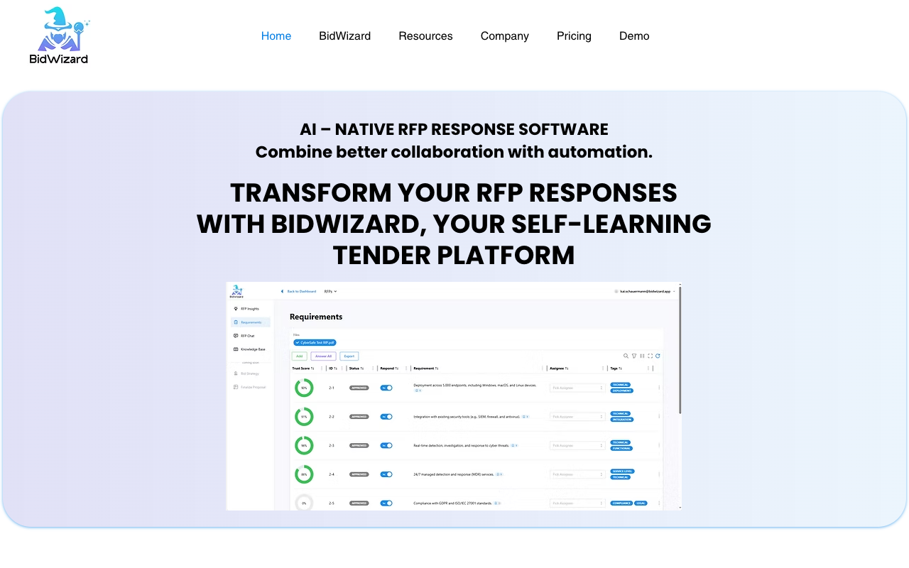 BidWizard - Revolutionizing RFP Responses with AI Technology AI Automation Collaboration