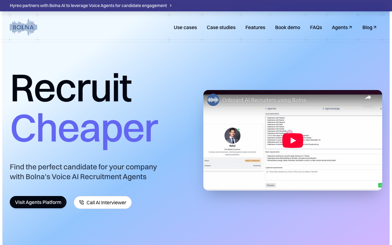 Bolna - A smart voice platform that helps you hire people quickly and easily recruitment voice-ai automation