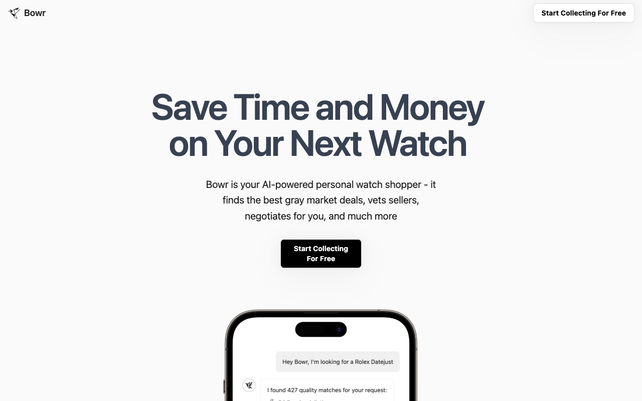 Bowr - Your smart assistant for buying watches AI Shopping Watches