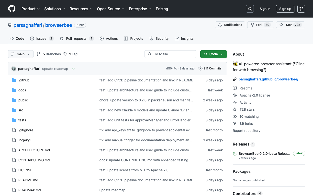 BrowserBee - An AI-powered browser assistant that lets you control your web experience with natural language browser AI Chrome-extension