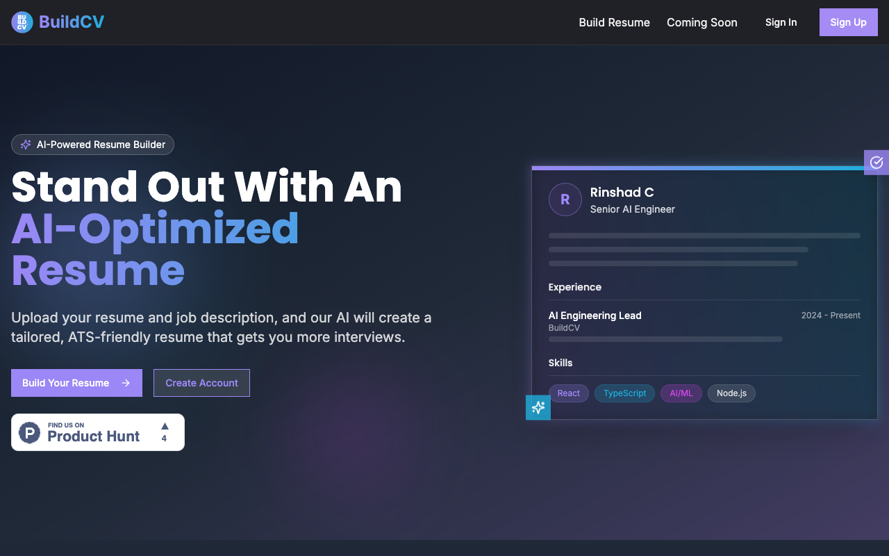 BuildCV - Create the perfect resume for your dream job AI Resume JobSearch