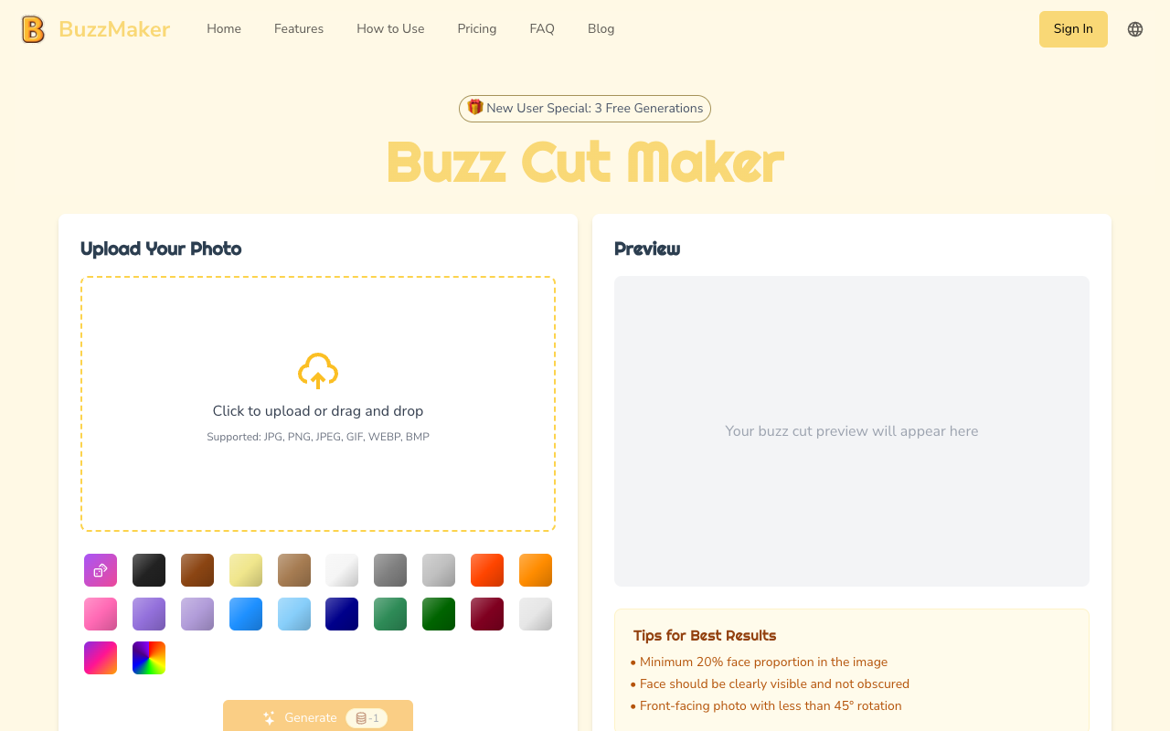 BuzzMaker - See how you would look with a buzz cut in seconds using AI buzz-cut AI photo-transformation