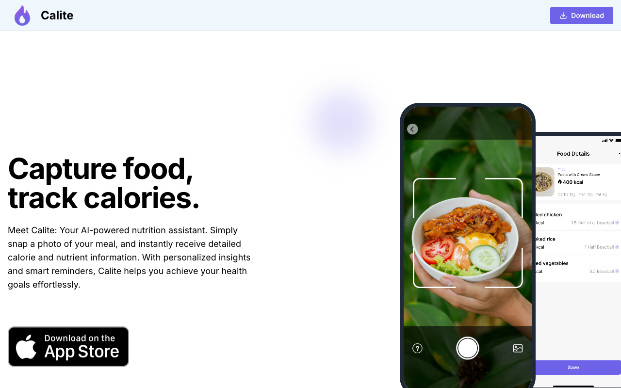 Calite - Your smart food tracker that helps you count calories Nutrition Health AI