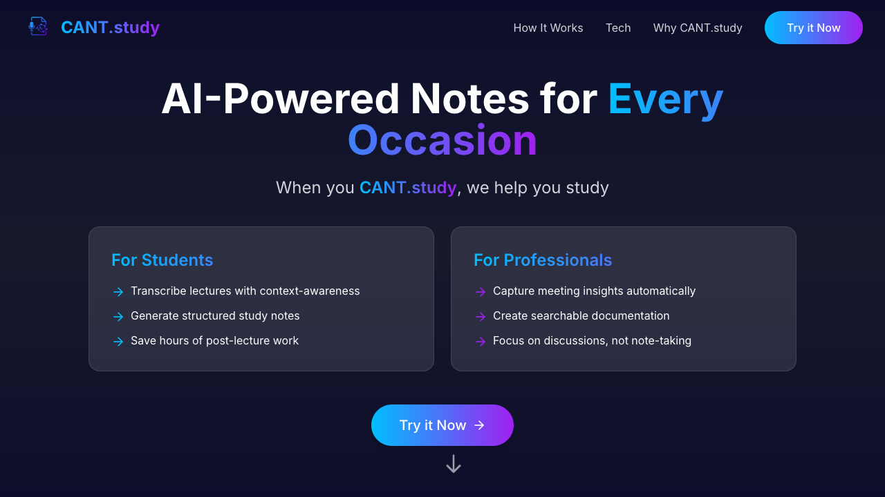 CANT.study - Your AI Note Taking Sidekick for Students and Professionals AI note-taking education
