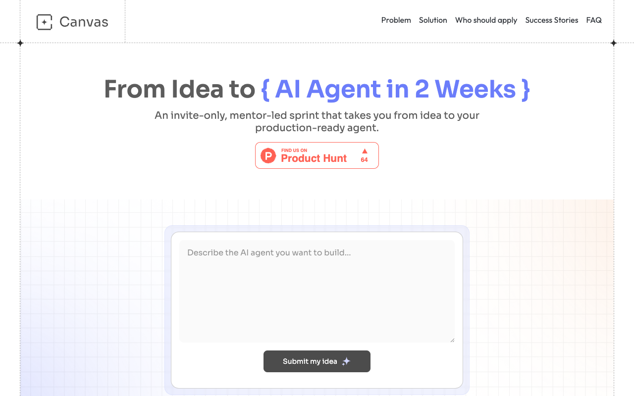 Canvas AI Builder’s Program - A YC-style sprint that turns AI ideas into live agents AI builder program