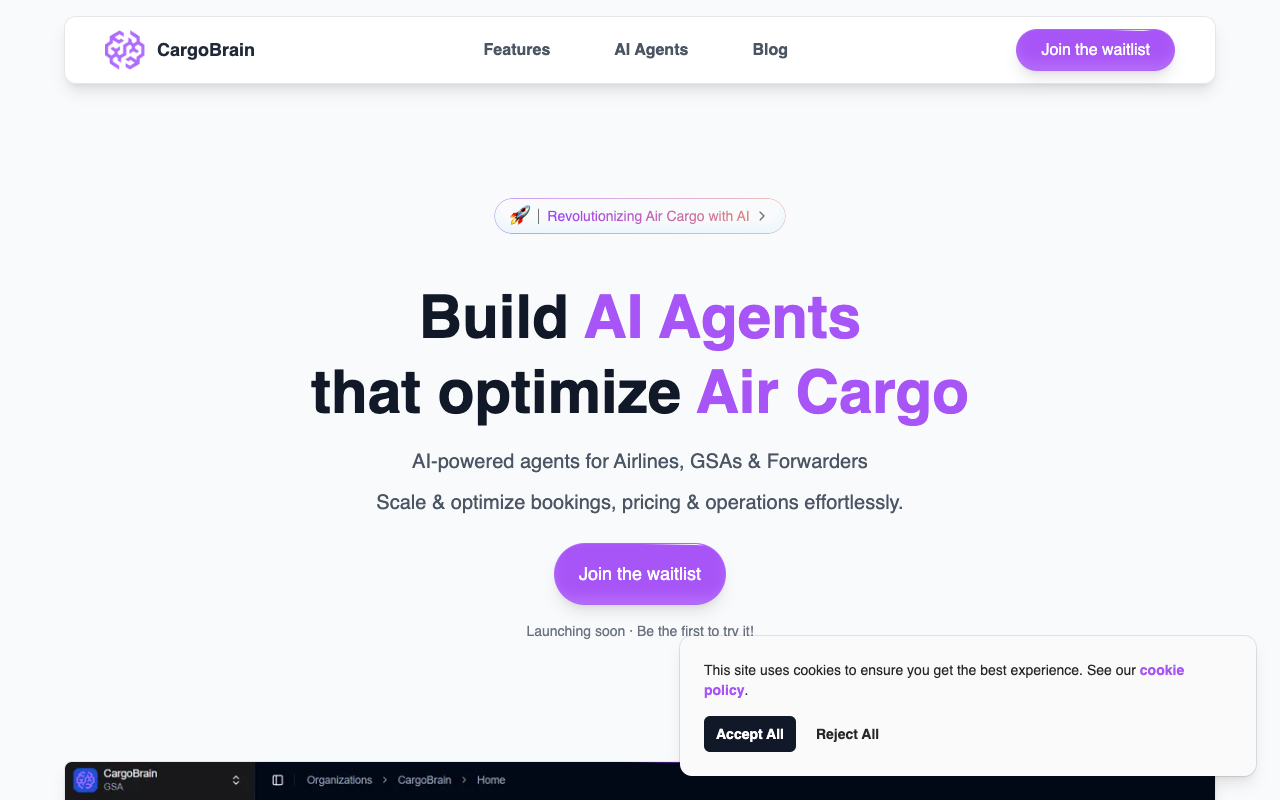 CargoBrain - AI agents to help with air cargo AI Logistics Cargo