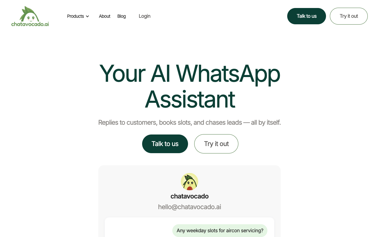ChatAvocado - Your 24/7 WhatsApp personal assistant for sales AI Customer Support Sales