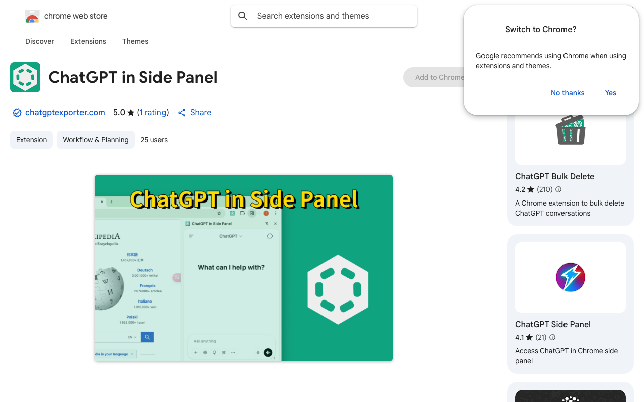 ChatGPT in Side Panel - Easy Access to AI Chatting Chrome AI Productivity