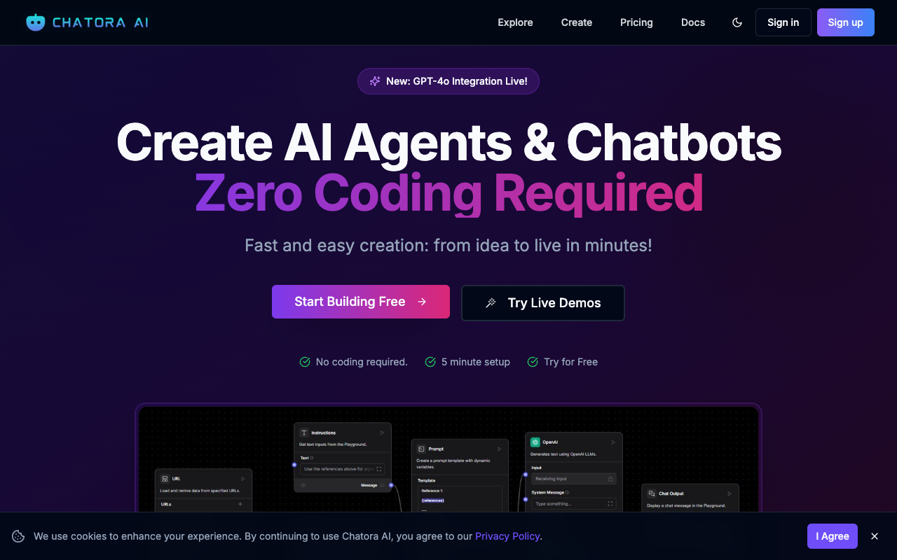 Chatora AI - Deploy Custom AI Chatbots in Minutes Easily chatbots AI Langflow