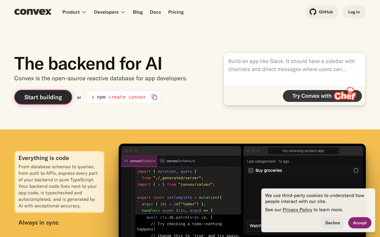 Chef by Convex - Create your real-time apps with ease AI Development Full-stack