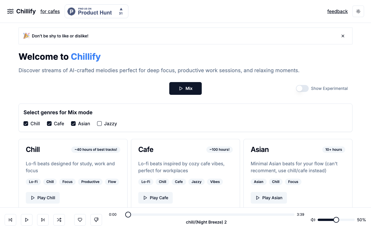 Chillify - AI-powered Lo-Fi Radio for Work, Study, and Relaxation AI Music