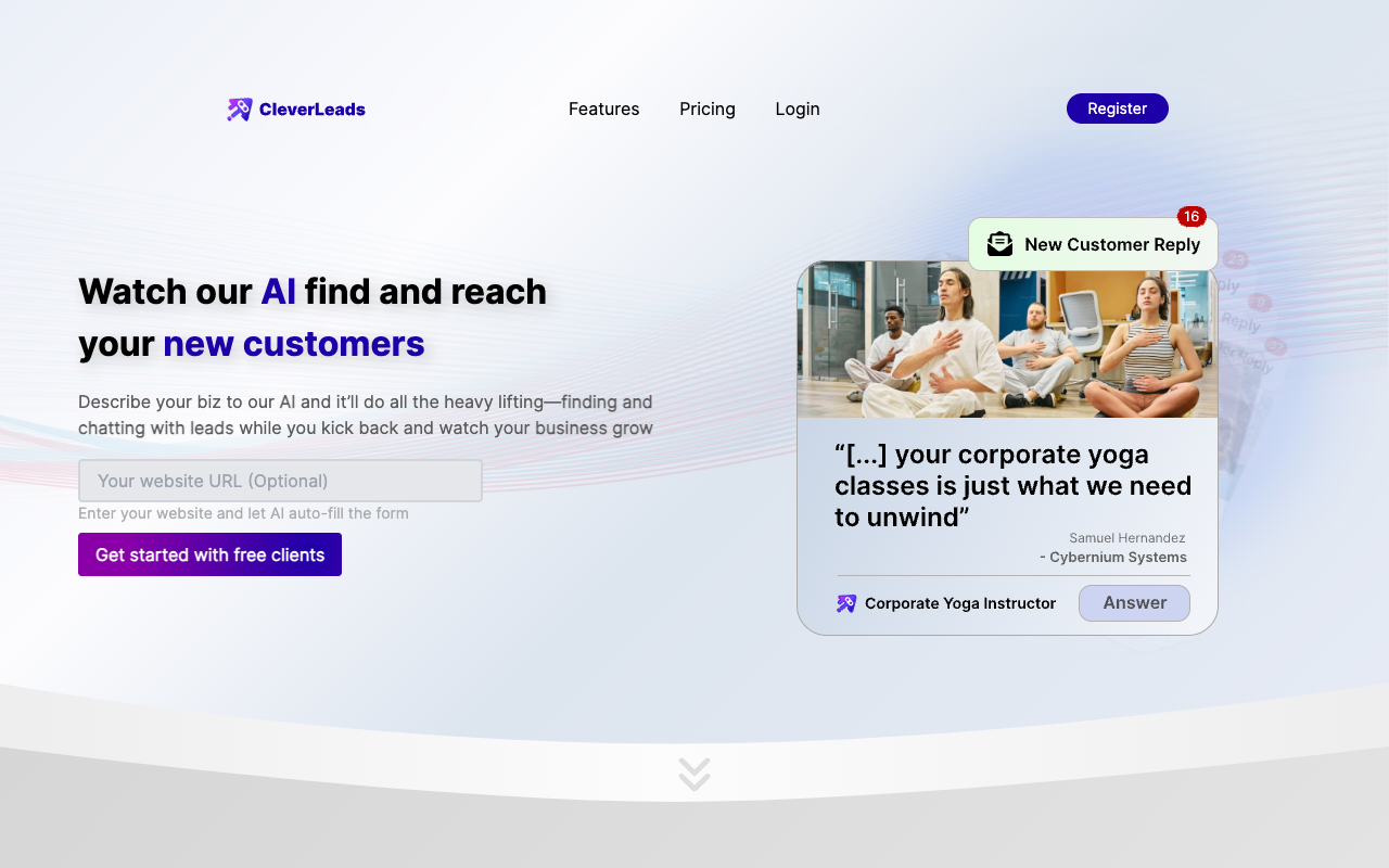 Cleverleads - An AI tool that helps businesses grow by finding and chatting with leads lead-generation AI email-marketing