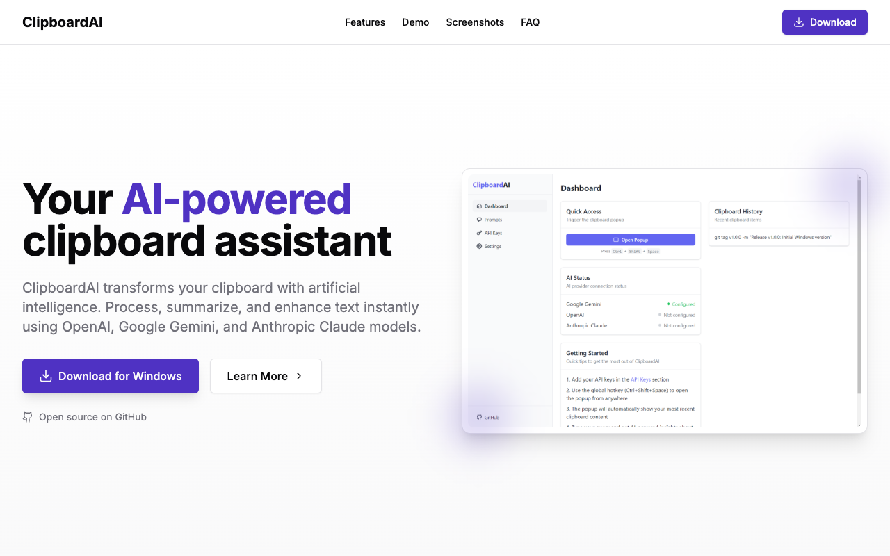 ClipboardAI - Your AI-powered clipboard helper for easy text processing AI Productivity Technology