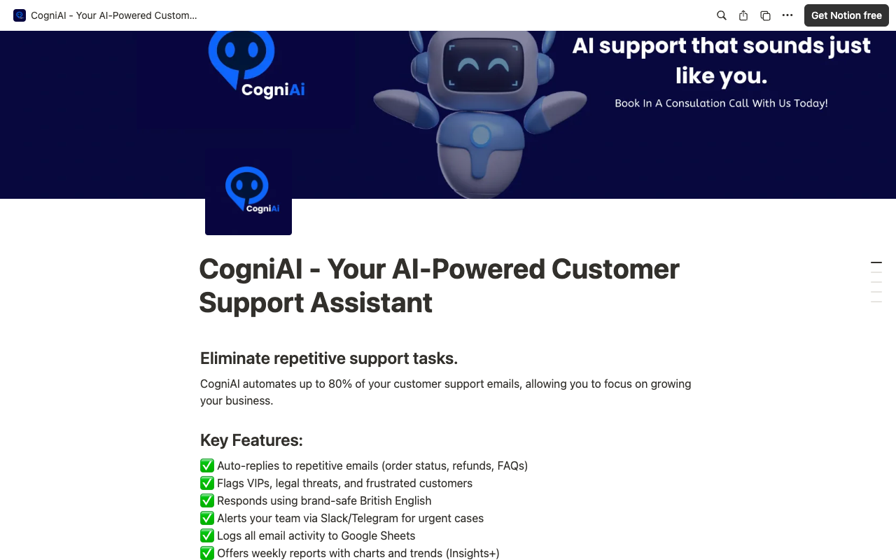 CogniAI - An AI helper for your customer support needs AI CustomerSupport