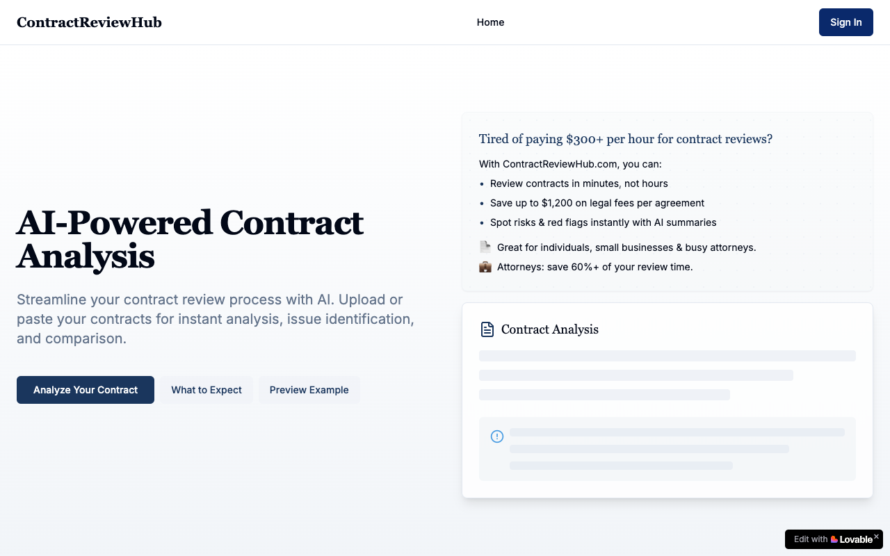 ContractReviewHub - Smart contract insights made easy AI Legal Technology