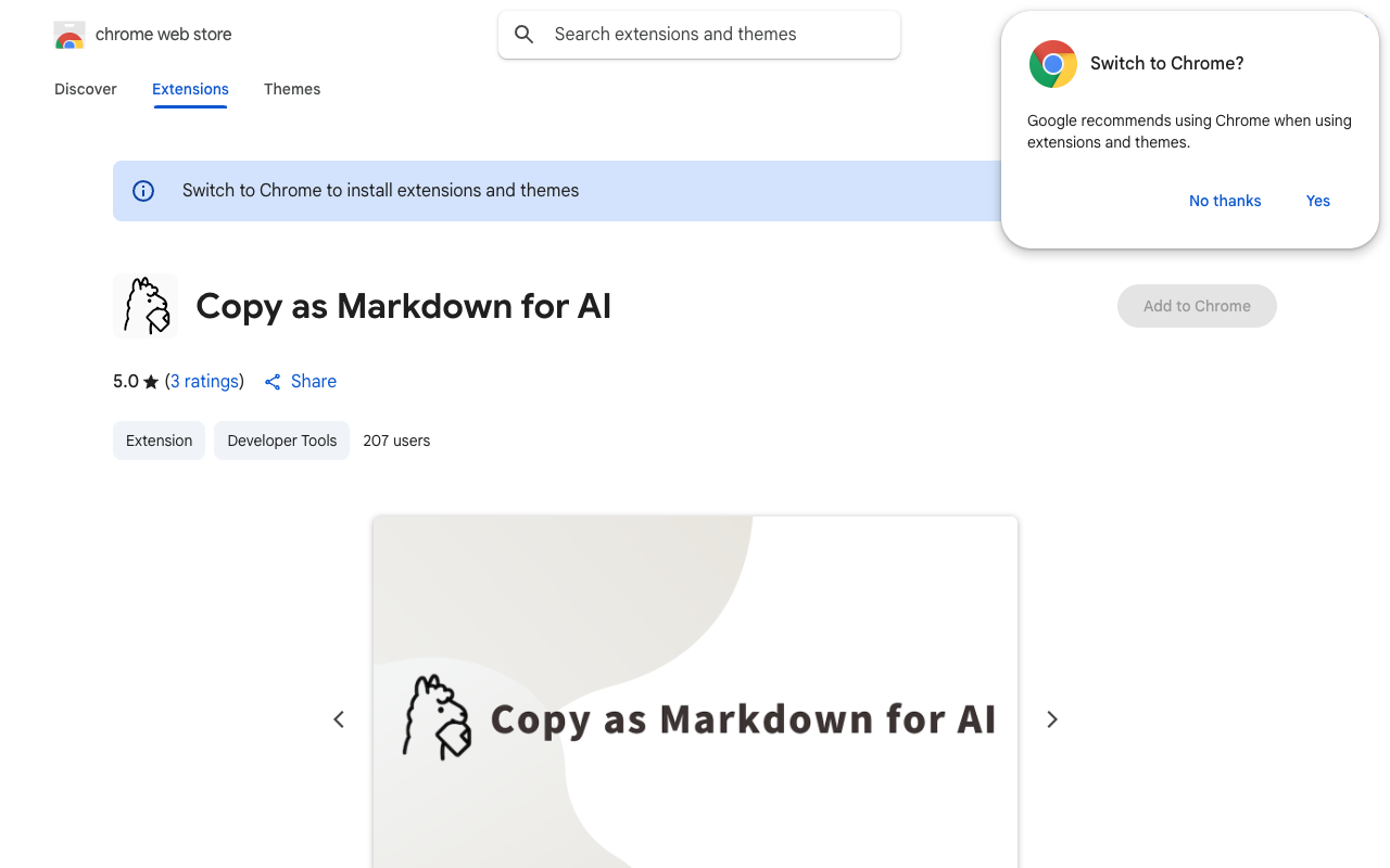 Copy as Markdown for AI - A simple tool to convert web pages Markdown AI Chrome Extension
