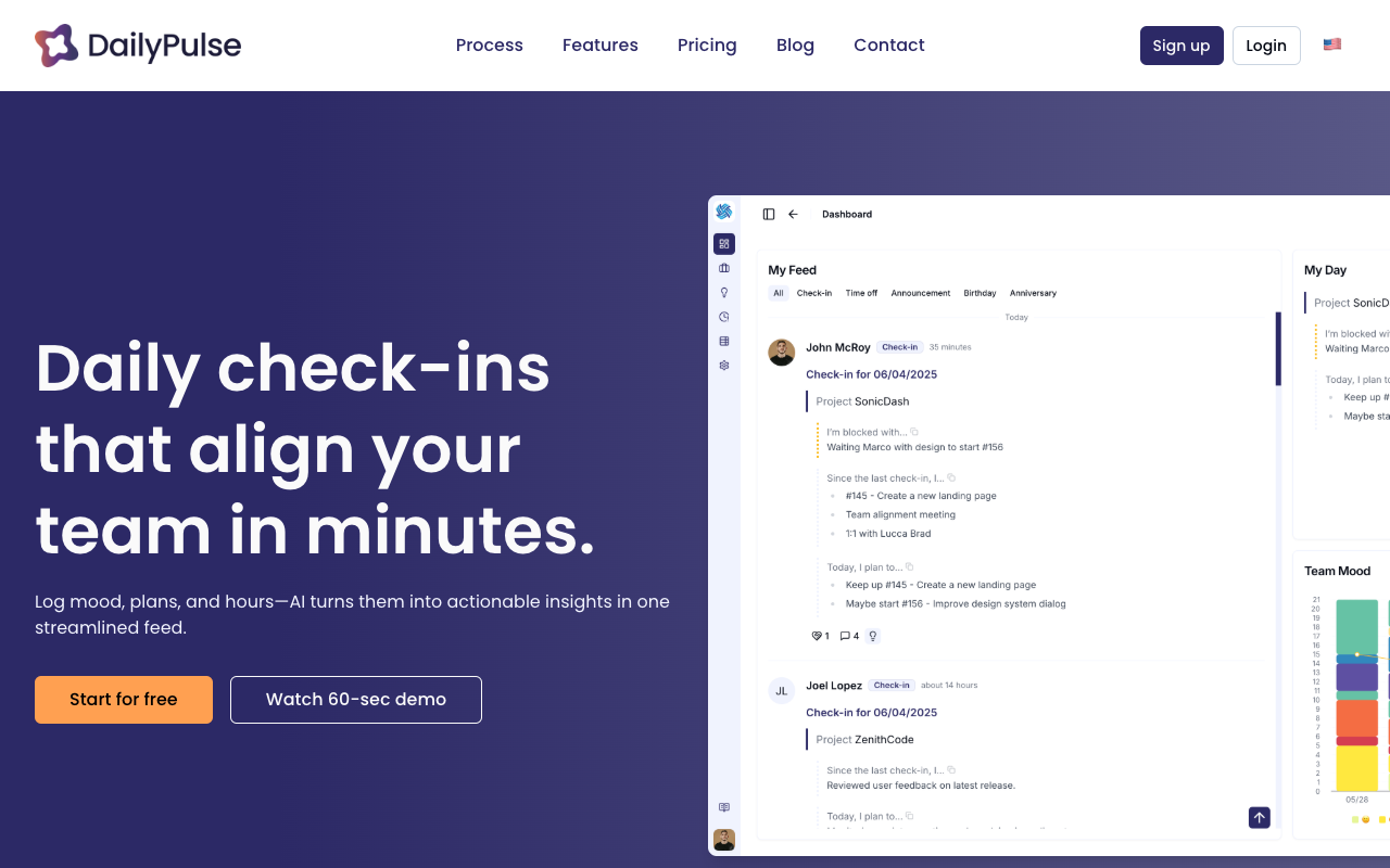 Daily Pulse - A team enablement platform that enhances alignment and productivity team-productivity HR project-management