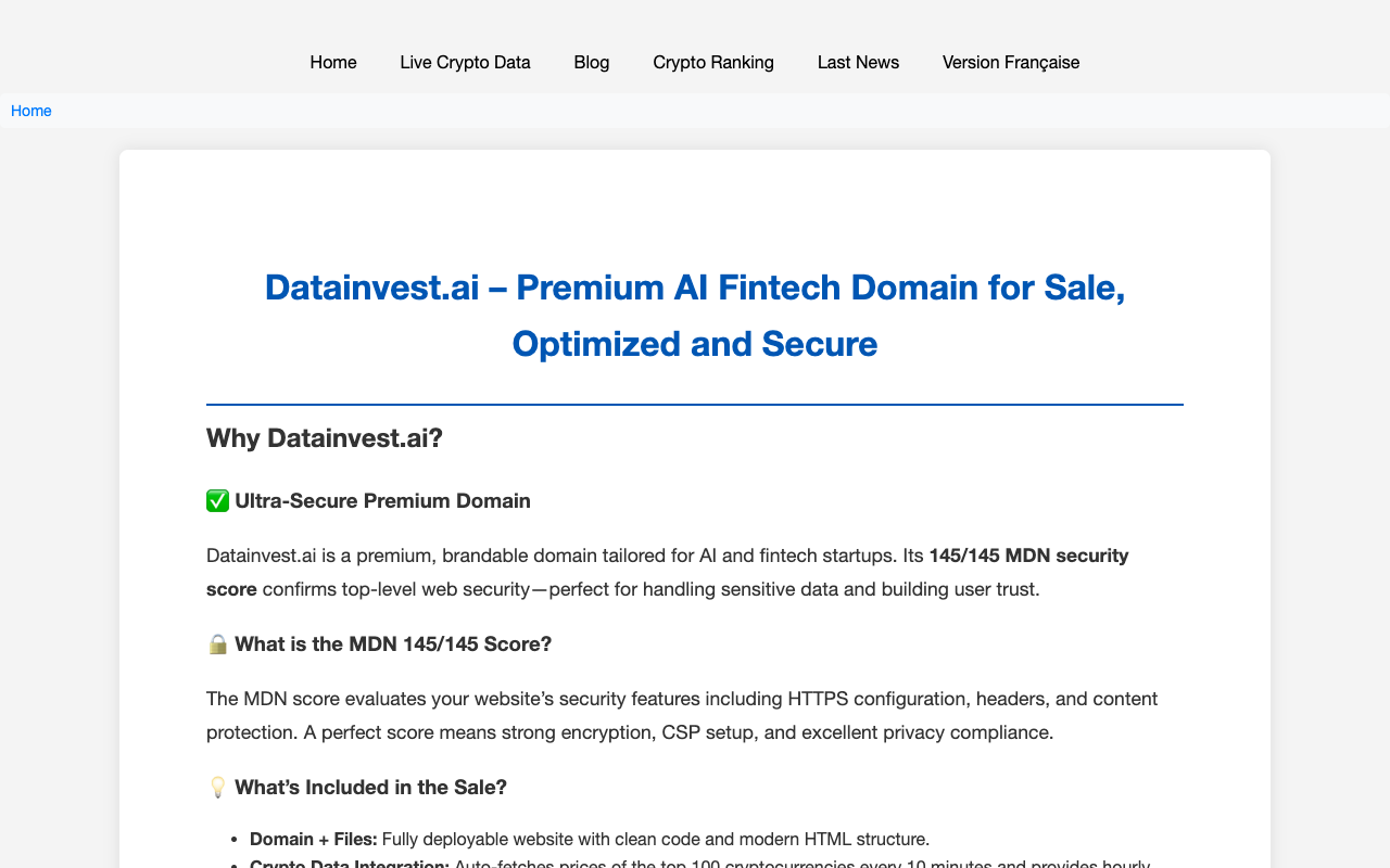 Datainvest - Premium AI Fintech Domain for Sale AI Fintech Cryptocurrency