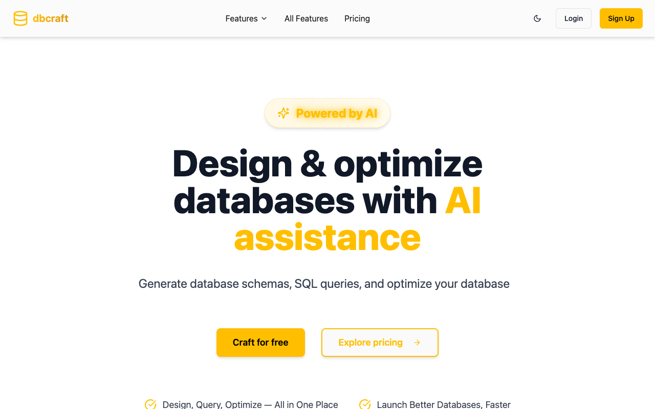 DBCRAFT - An AI tool that helps developers create SQL schemas and queries instantly AI database SQL