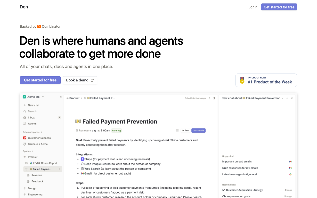 Den - An AI-powered workspace for seamless collaboration with agents AI collaboration productivity