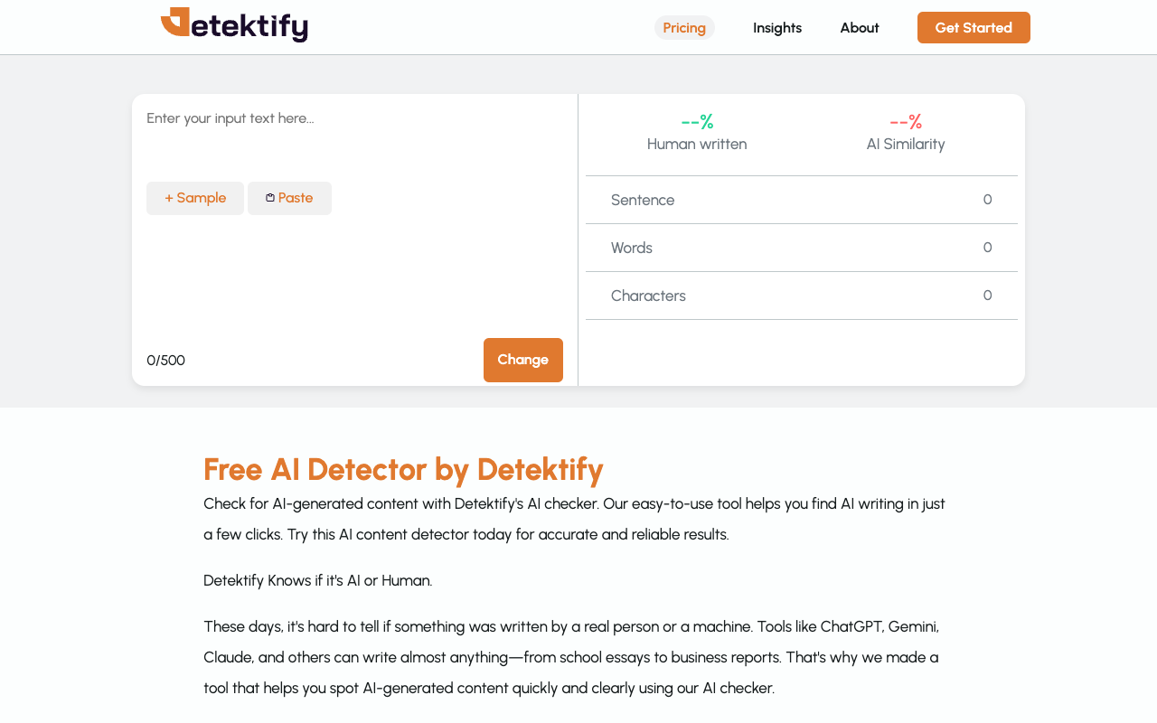 Detektify - A free tool to identify human and AI-written content quickly AI content-detection writing-tool