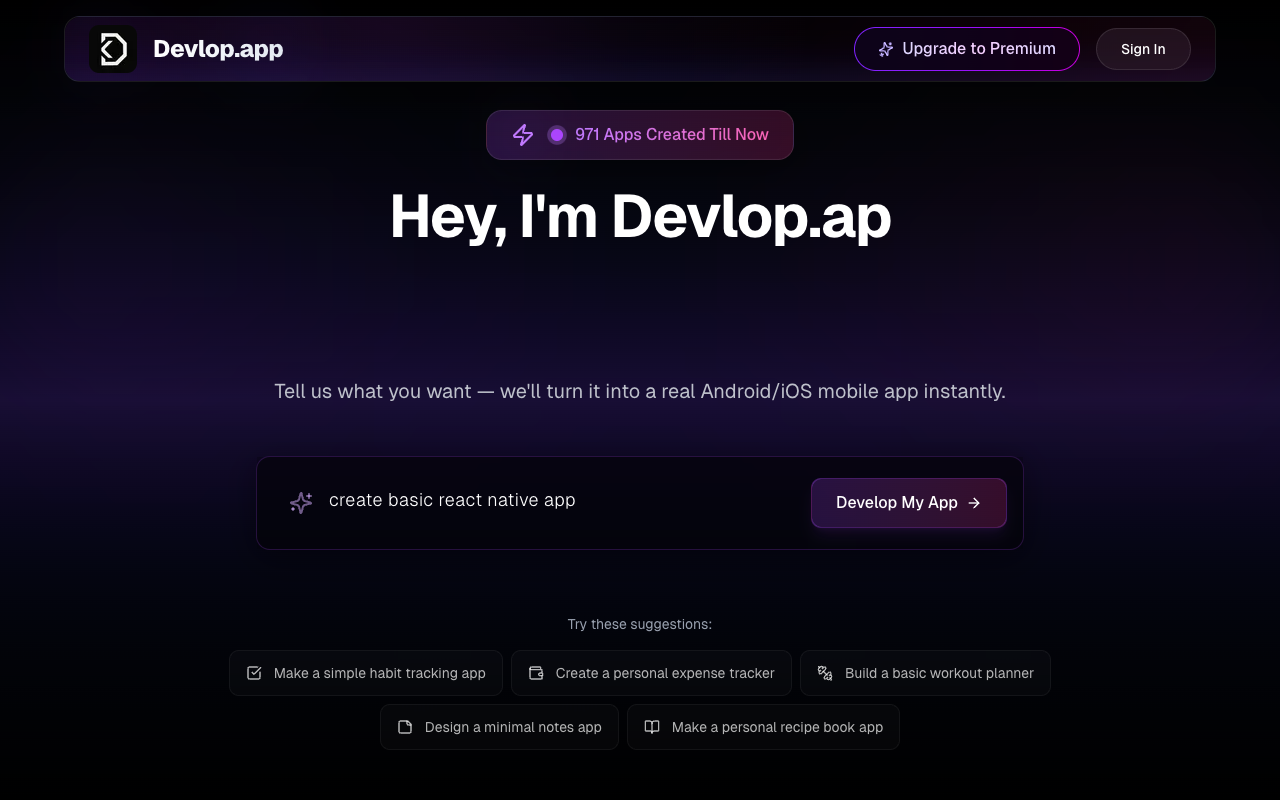 Devlop.app - Create apps quickly with AI magic AI No-code App Development