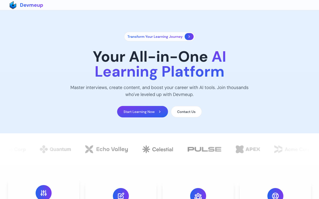 devmeup - Your AI-powered toolkit for tech career preparation AI career-preparation tech-tools
