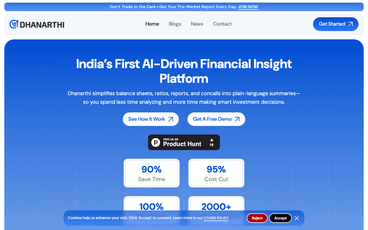 Dhanarthi - AI Driven Stock Insights for Effortless Company Research AI stock-insights financial-research
