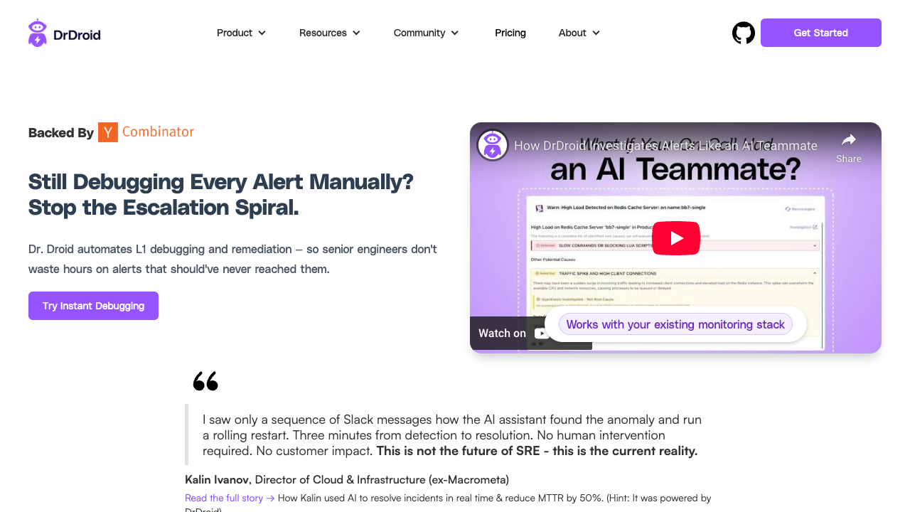 DrDroid - An AI teammate for On Call engineers that automates incident management AI incident-management automation