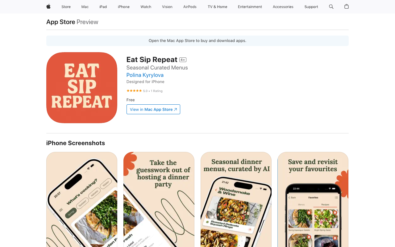 Eat Sip Repeat：AI智能菜单规划神器，轻松打造季节限定盛宴！