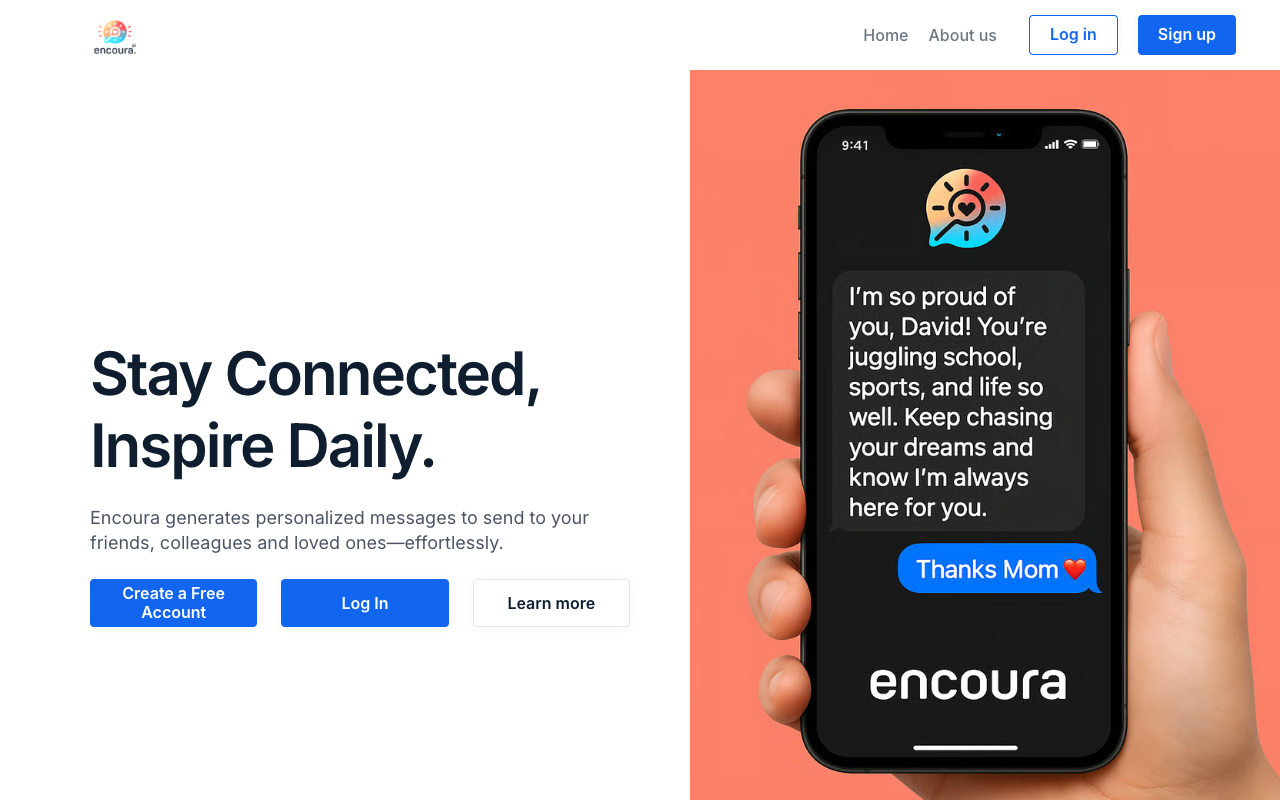 Encoura.ai - AI-powered encouragement to uplift friends and family AI encouragement messaging