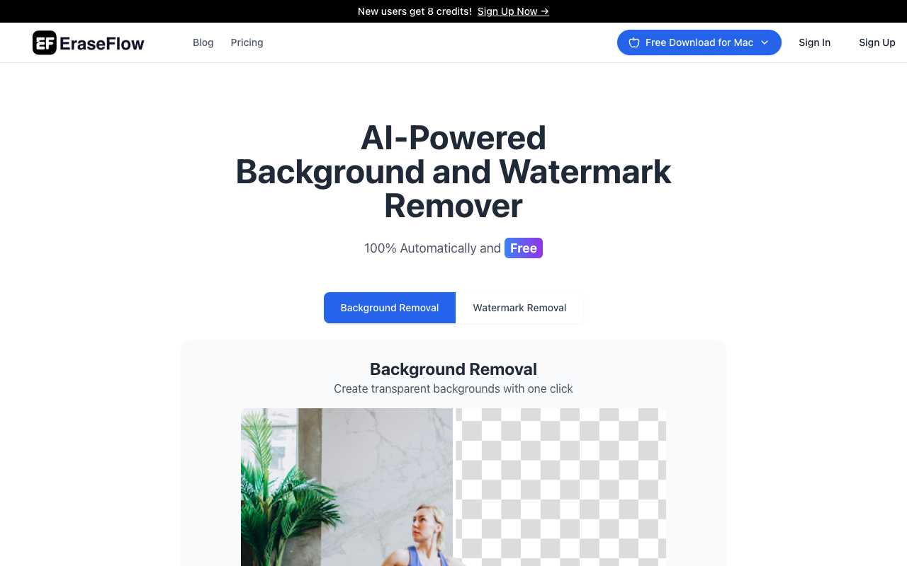 EraseFlow - Quickly remove backgrounds and watermarks from your images AI Image Editing Photography
