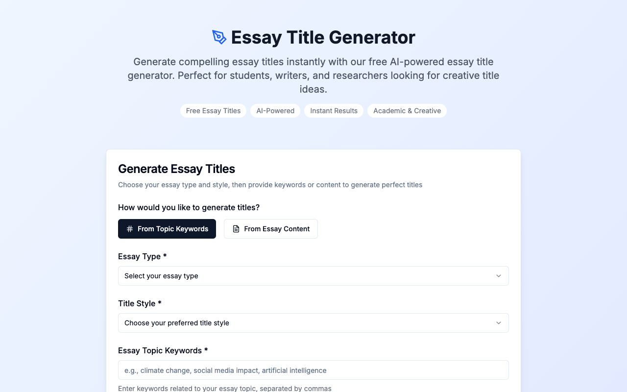AI神器！Essay Title Generator：3秒生成吸睛论文标题，学生党必备！