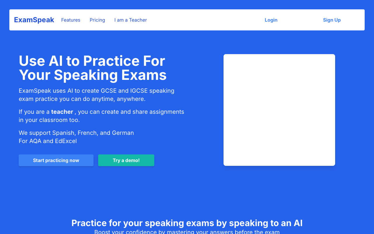 ExamSpeak - An AI tool for practicing GCSE speaking exams anytime, anywhere AI GCSE language-practice