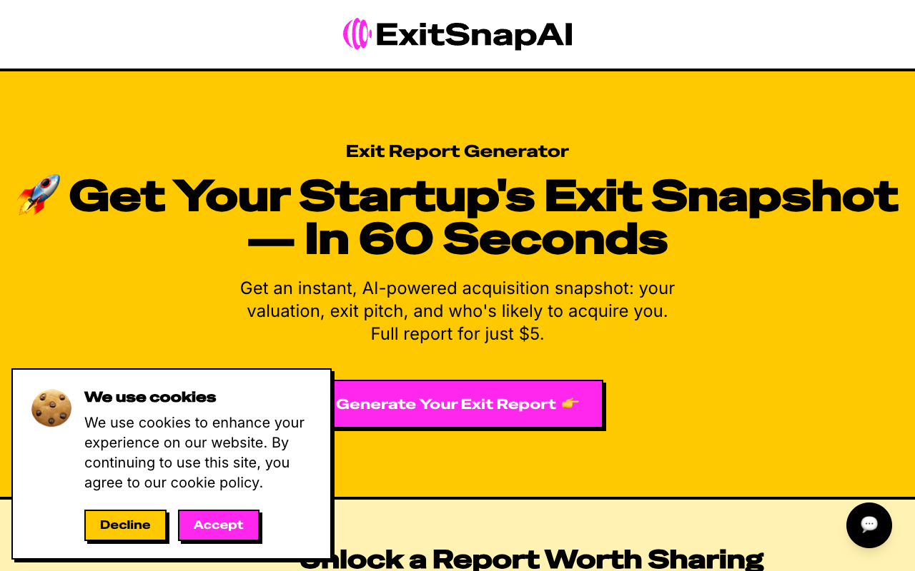 ExitSnapAI - Get your startup’s exit snapshot with an instant AI-powered report startup acquisition AI
