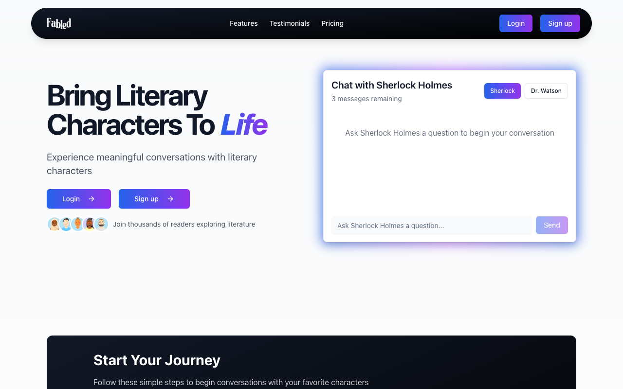 Fabled - Chat with Literary Characters and Explore Their Perspectives Literature Interactive