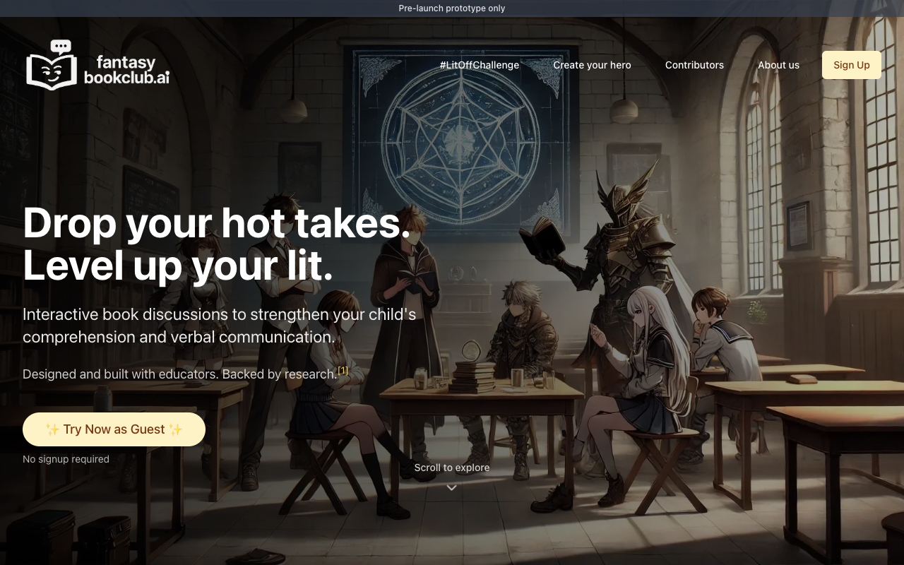 FantasyBookClub.ai - An AI-powered reading companion that makes book discussions fun for kids AI reading education