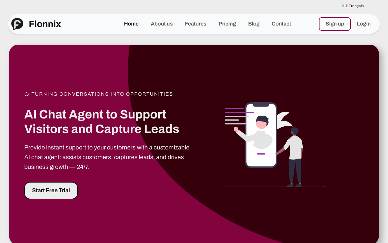 Flonnix - An AI chat agent that engages visitors and automates business tasks AI chat-agent automation