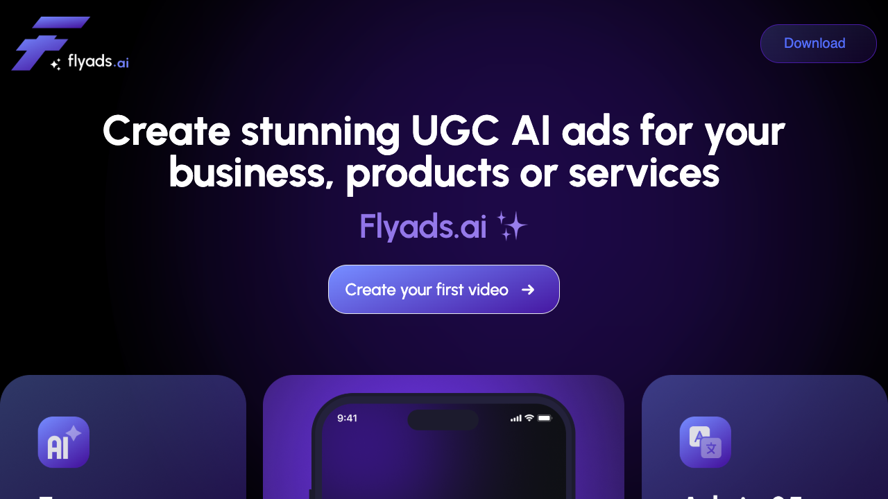Flyads - Create stunning UGC AI videos that will make your business fly UGC AI advertising
