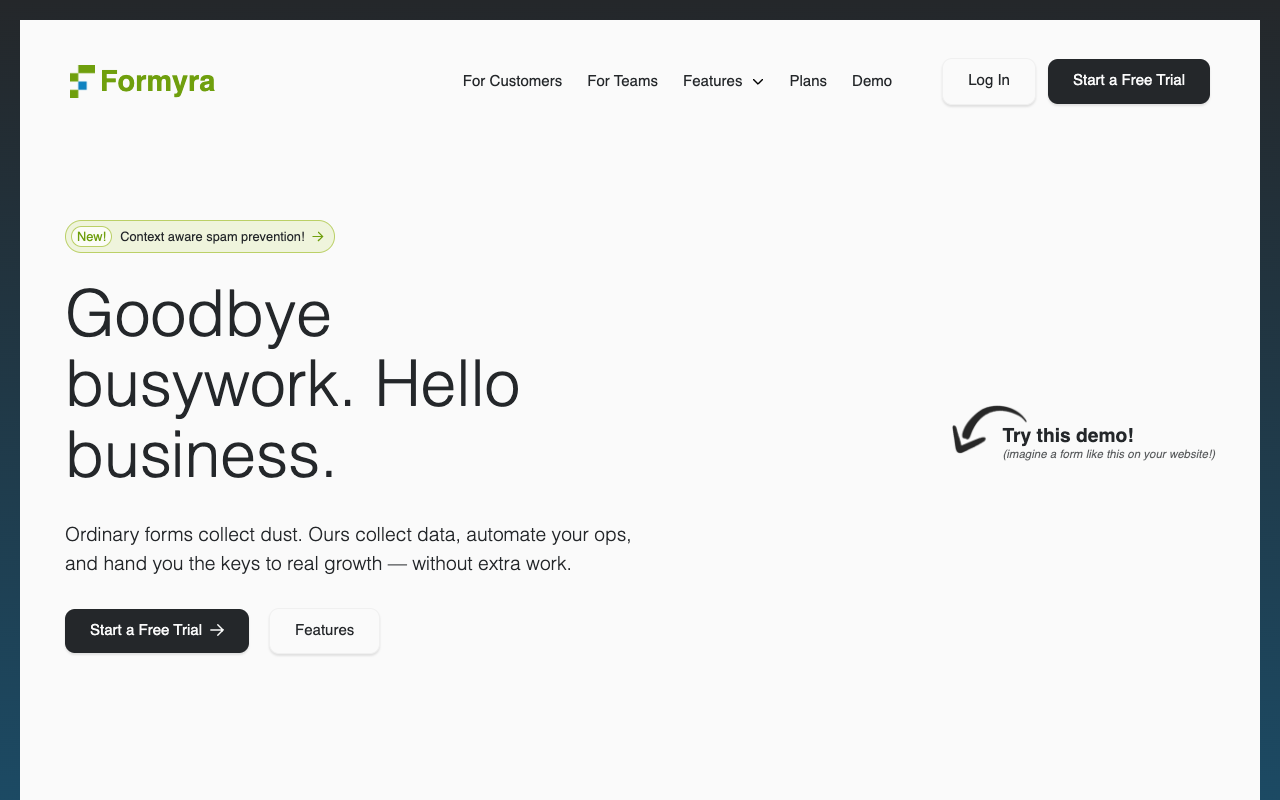 Formyra - Smart AI-Powered Contact Forms for Your Website forms automation AI