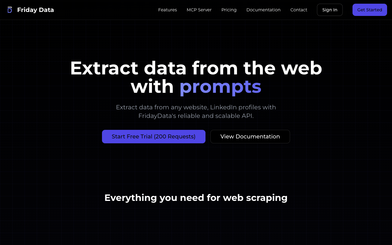 FridayData - Easily extract structured data from LinkedIn profiles and websites LinkedIn web-scraping AI