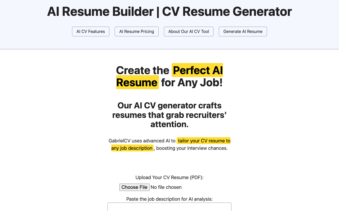 GabrielCV - Tailoring CVs for Job Postings with AI Precision AI Resume