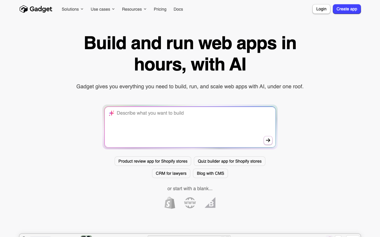Gadget - Build and scale apps quickly with AI AI Development Tools