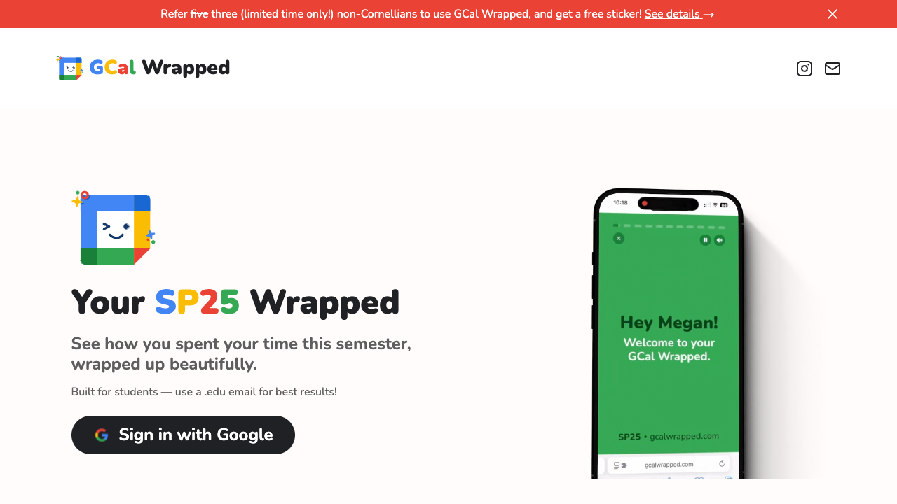 GCal Wrapped - Fun insights for your Google Calendar Google Calendar Student Life Data Insights