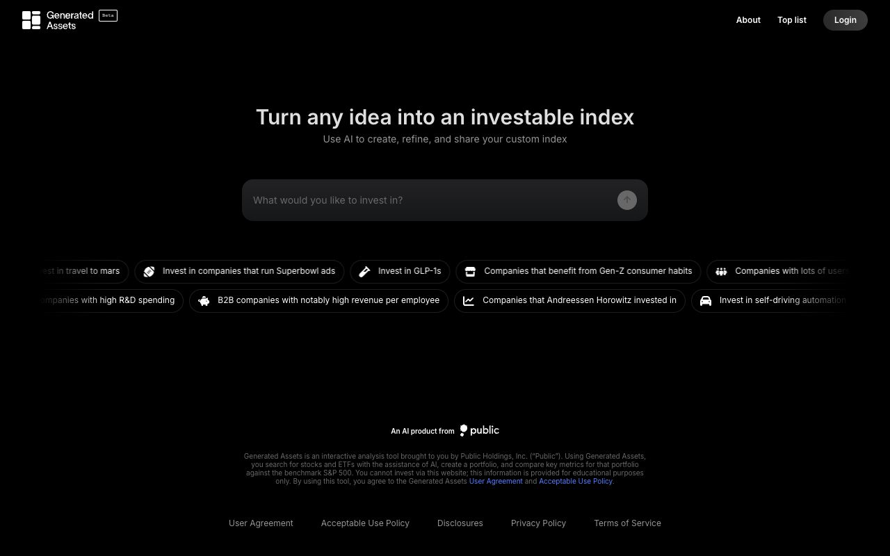 Generated Assets - Create your own investment index with AI AI Investment