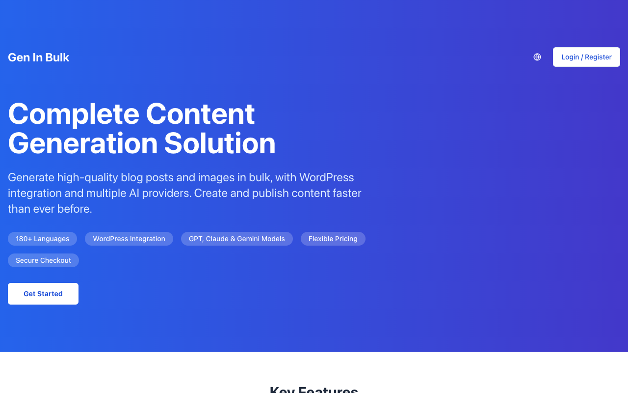 Gen In Bulk - Quickly create and publish articles with AI AI Content Creation Blogging
