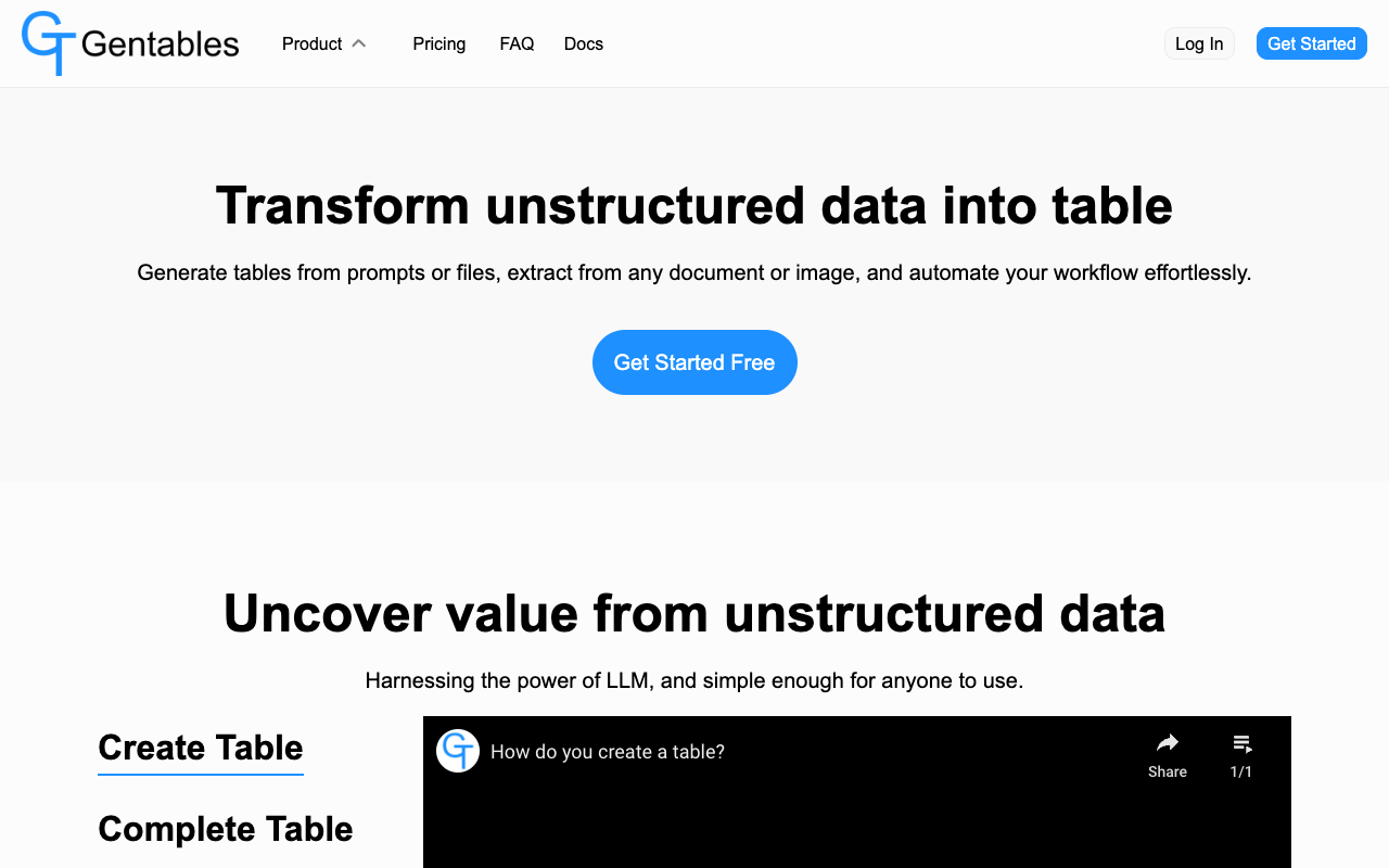 Gentables - Simplifying Data Extraction with AI Copilot AI Data Extraction