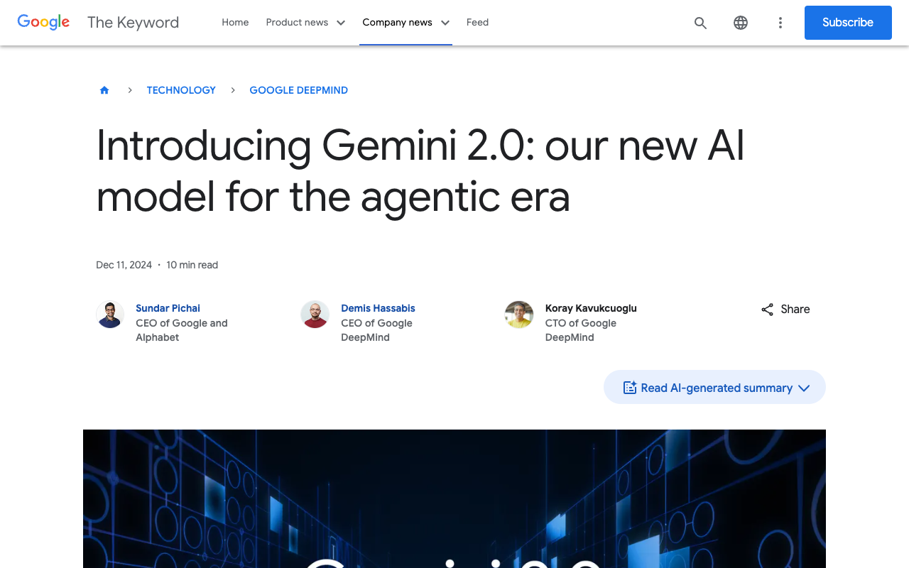 Google Gemini 2.0 - Advancing AI for the Agentic Era AI Technology